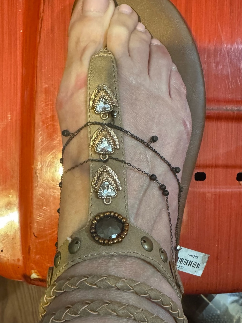 POP Amica Beaded Gladiator Sandal with Crystal Accents Size 8